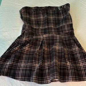 Hot Topic Black and Brown Plaid Strapless Buckle Dress